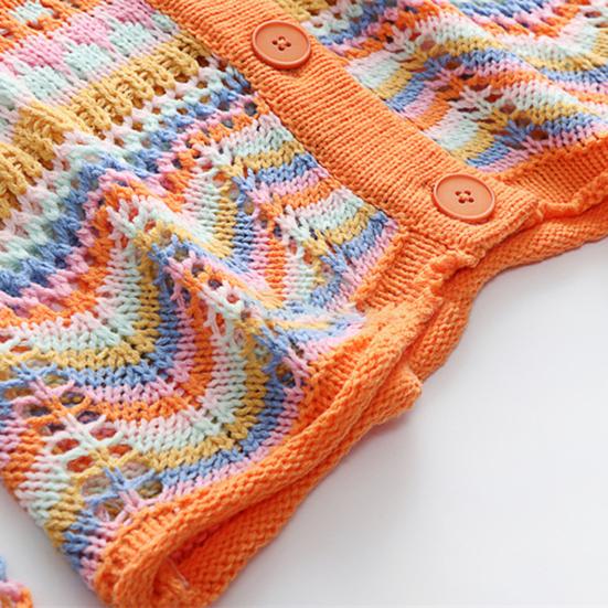 Women Knitting Cardigan Round Neck Flared Long Sleeve Single Breasted Sweater Coat Autumn Winter Rainbow