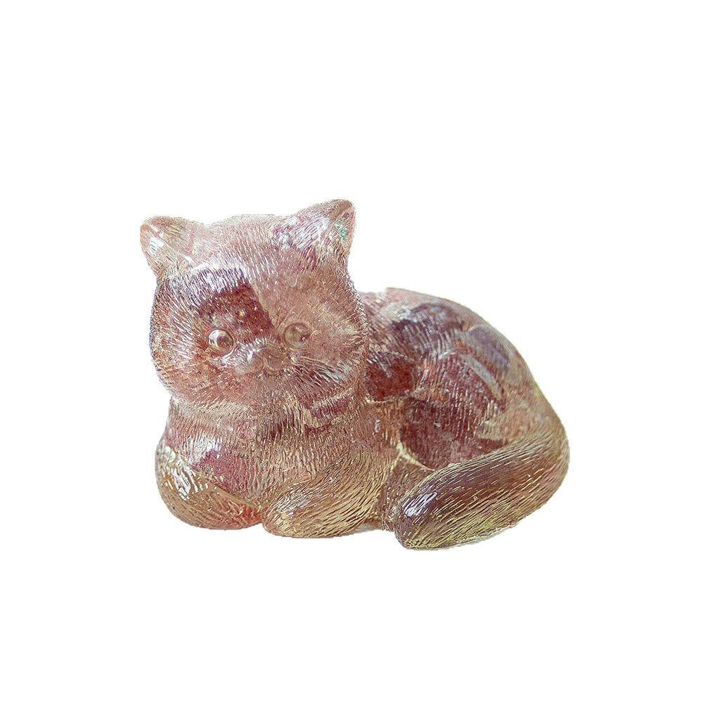 Мини-фигурка кошки, изделие из смолы, декор для дома, офисного стола, с натуральным кристаллом, для подарка