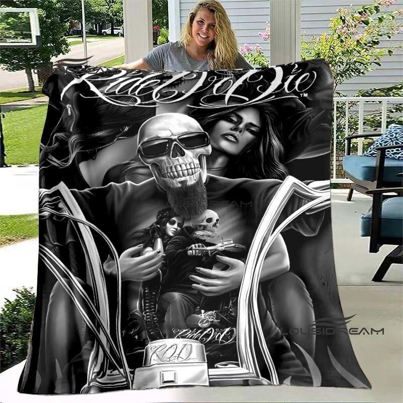 Мотоциклетное одеяло со скелетом Ride or Die Skull, фланелевое пушистое плюшевое одеяло, подарки для друзей, простыня для дивана, дорожное одеяло для кемпинга