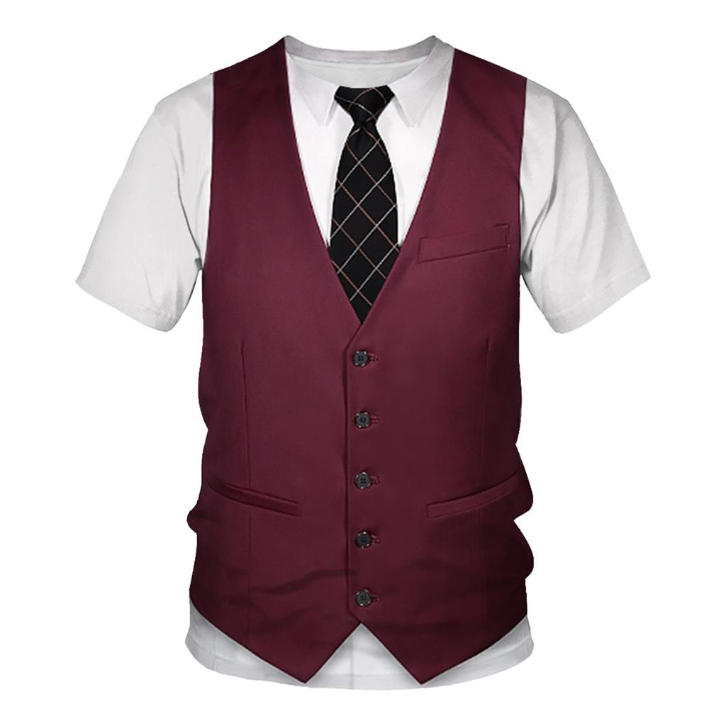 Boys Funny 3D Vest Tie Pattern Printed T Shirt Round Neck Short Sleeve Casual Top