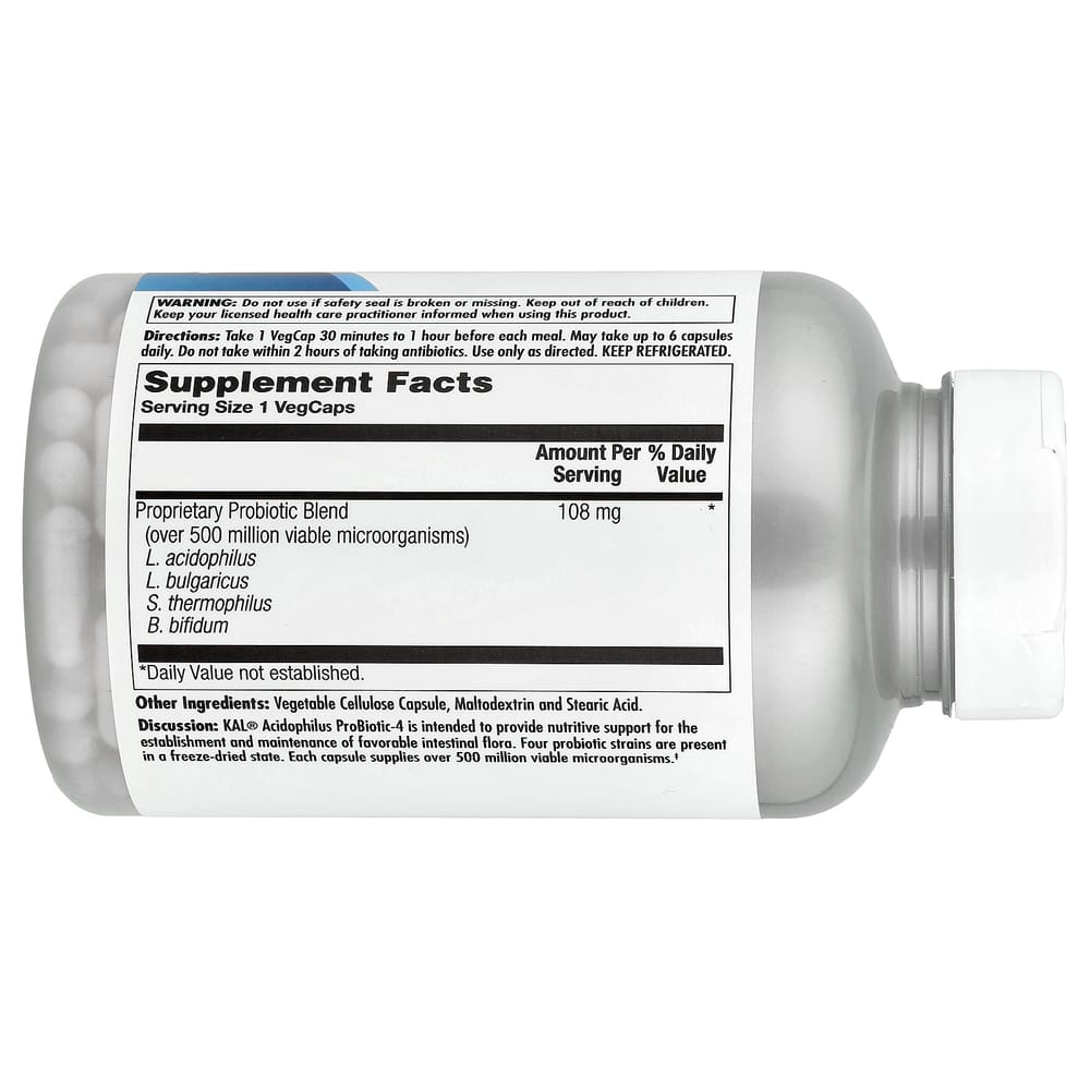 KAL Acidophilus Probiotic-4 Veggie Capsules 250 Tablets