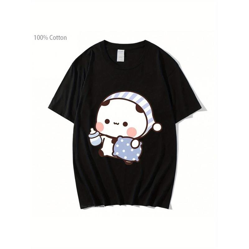 Men'S & Women'S Kawaii Anime Couple unisex T-Shirts - Cute BuBu Panda & DuDu Bear Sleeping Graphic Tees, Short Sleeve Round Neck Casual Shirts for Cas