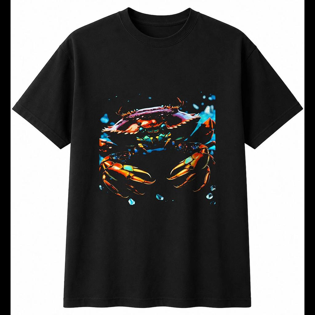 Detailed Crab Shattered Sea Ocean Mens T-Shirt Black 100% Cotton Printed Diving