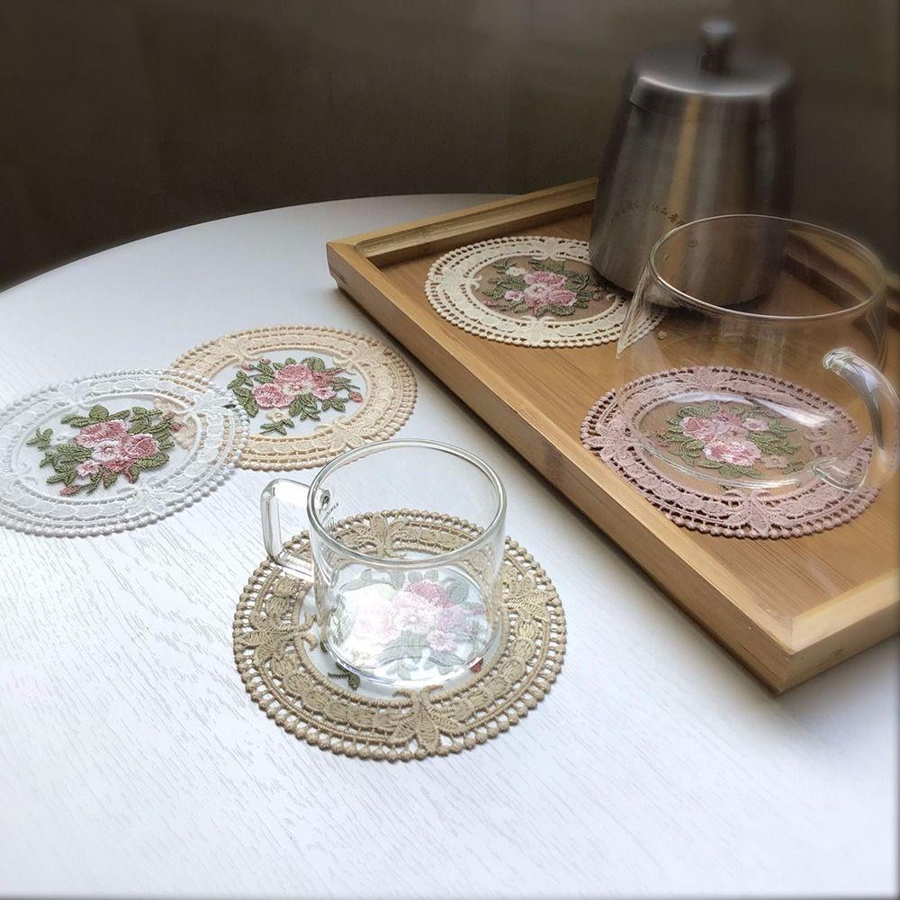 Embroidery Fabric Table Decoratio Insulation Mat Plate Mats Lace Coaster Coffee Cups Coasters