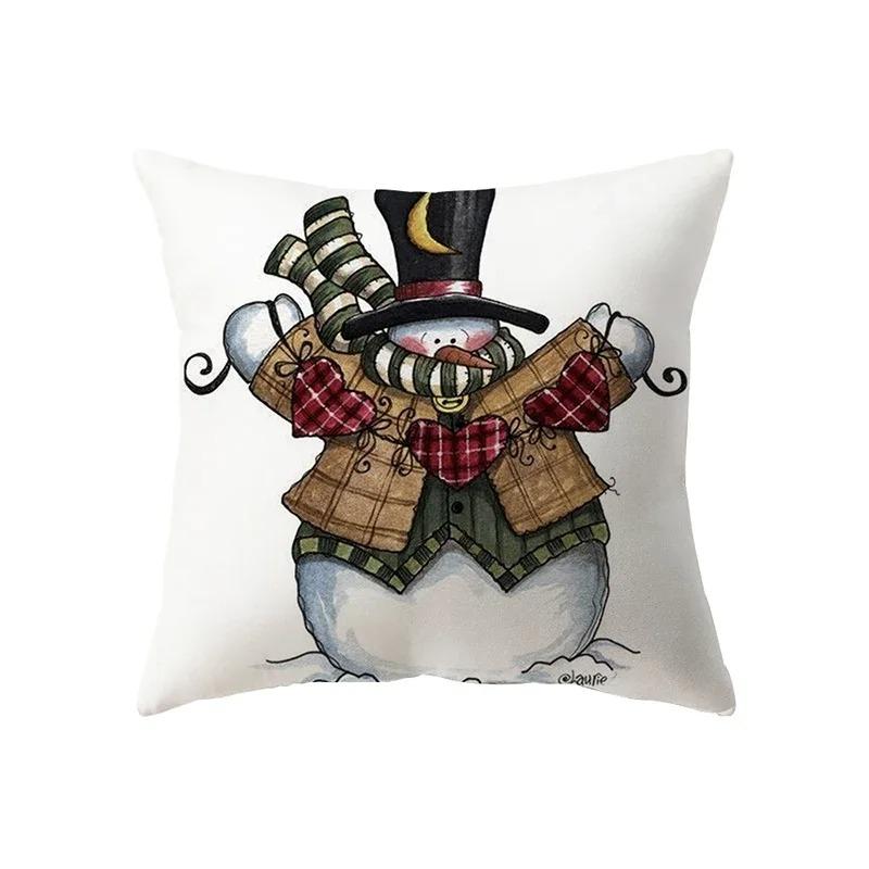 Cute Santa Claus Merry Christmas Printed Pattern Cushion Cover Home Living Room Sofa Decoration Polyester Pillow