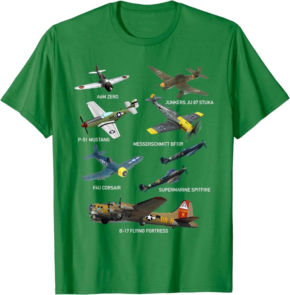 WW2 Planes Warbirds P51 Mustang Spitfire Messerschmitt T-Shirt Short Sleeve Casual Cotton O-Neck T Shirts