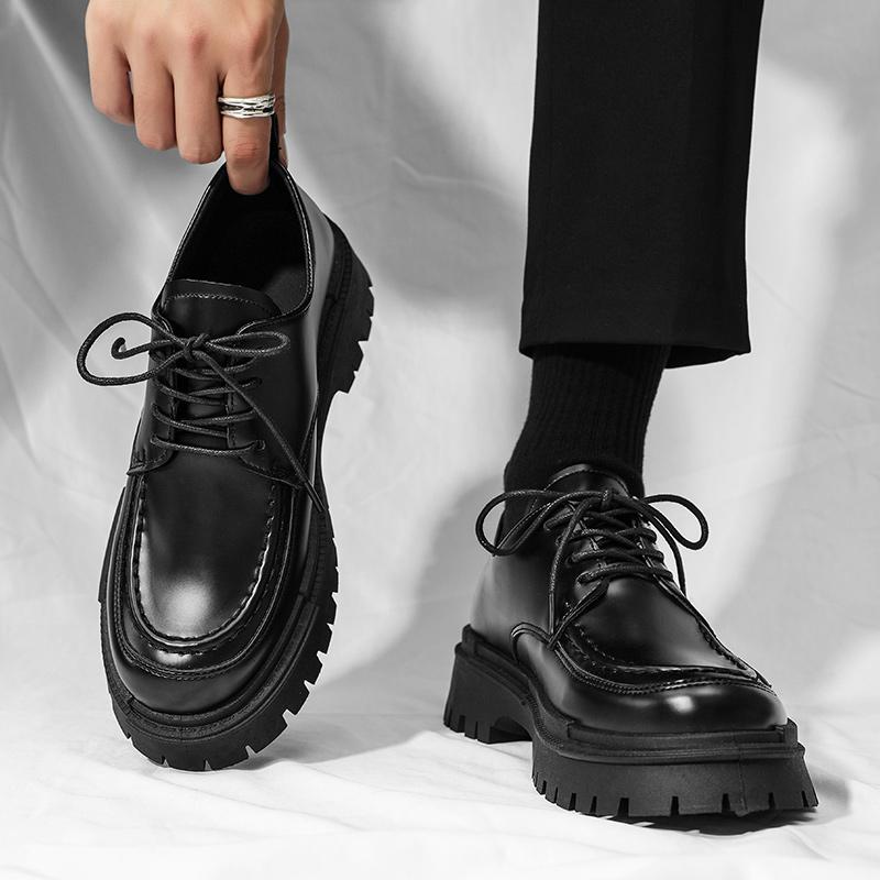 Мужские кожаные туфли, новые, на толстой платформе, в старом стиле, рабочие, весенние и осенние, гоночные туфли, повседневная обувь для улицы, бюджетная мужская обувь