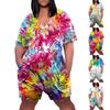 (Куниде) Летний плюс размер V-образным вырезом с коротким рукавом и карманом до колена, повседневный комбинезон с принтом для женщин