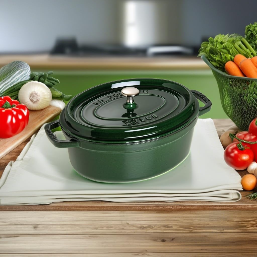 Staub Cocotte Oval Basil Green Large Hand Cast Enamel Pot IH Compatible Japanese La Cocotte Oval "Pico 27cm" [Authorized Product] 40509-647