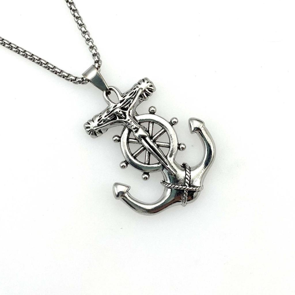 Портрет Якорь Подвеска Личность Панк Хип-Хоп Нержавеющая сталь Ожерелье Винтаж Модный Мужской Руль