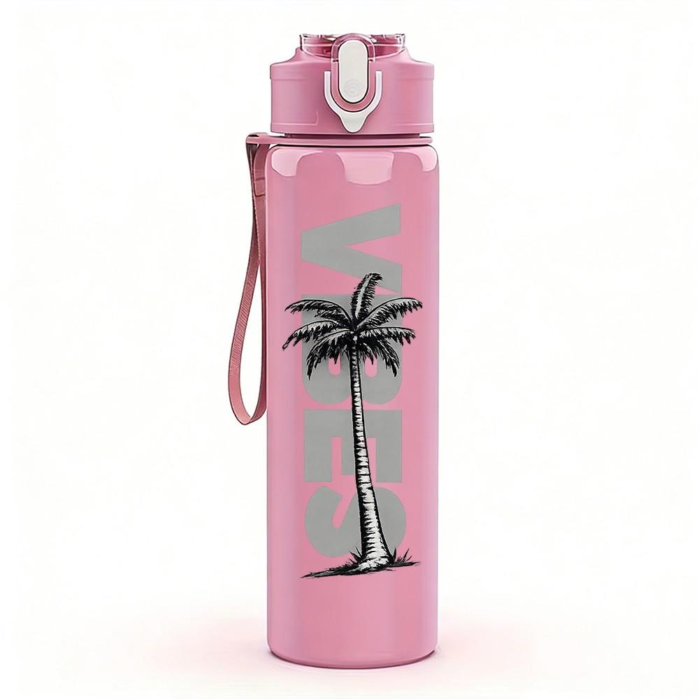 1PC VS Vertical Letter Minimal Print 750ml Color Plastic Sports Water Bottle Leakproof Flip Straw Lid Suitable for Sports Office Home Use