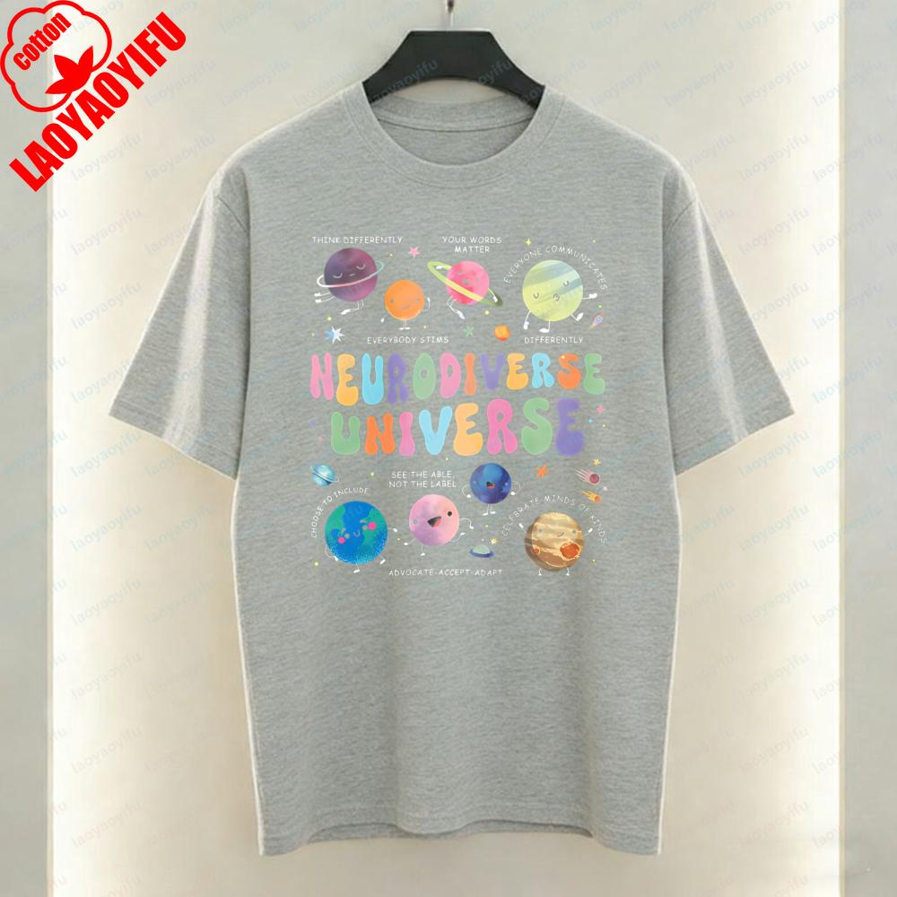 Autism Acceptance Women TShirt Neurodiverse Universe Print Tops Trendy Casual Cotton Tee Casual Style Kawaii Clothes Ropa Mujer
