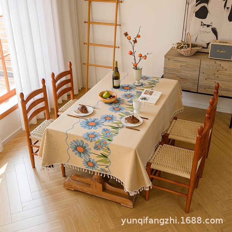 French Style Floral Jacquard Tablecloth With Tassels Dining Table Coffee