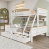Bunk Bed with Windmill, Shelves, Color-Contrasted Safety Rail, Four-Step Angled Ladder and Drawers, Pine+MDF, White+Natural, 90x200cm&140x200cm