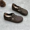 Johnature Genuine Leather Retro Handmade Round Toe Flat Shoes Casual Solid Color Versatile Women's Shoes