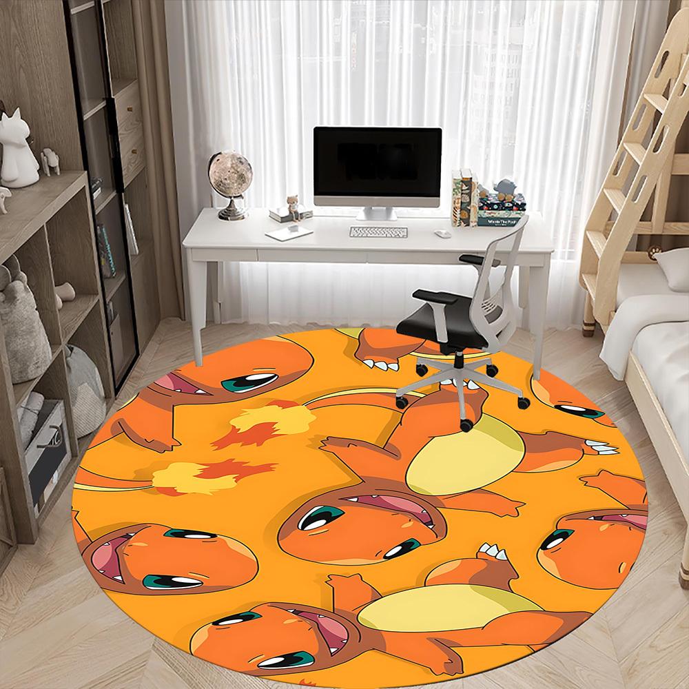 1pc Charmander Pattern Office Round Area Rug, Indoor Mat Suitable For Office,Bedroom Living Room Home Decor, Room Deco a0928196