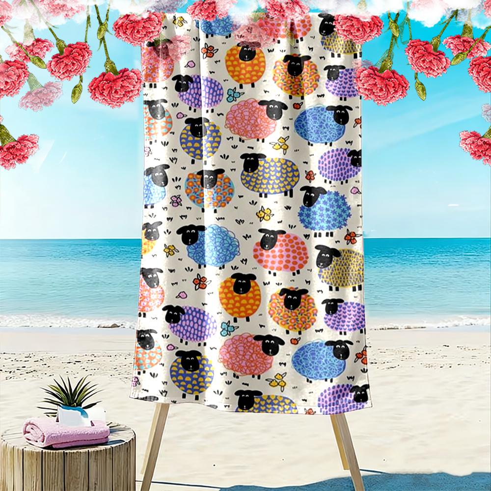 Colorful Sheep Pattern with Flowers Beach towel quick-drying for travel outdoor sports jogging beach and swimming