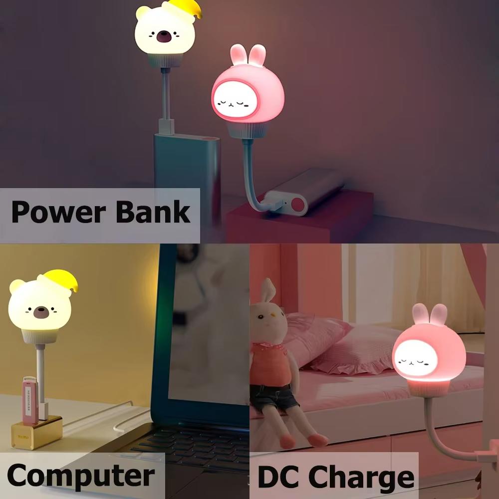 USB Night Light LED Cute Cartoon Bear Rabit Night Lamp with Remote Control for Baby Kid Bedroom Decoration Bedside Lamp