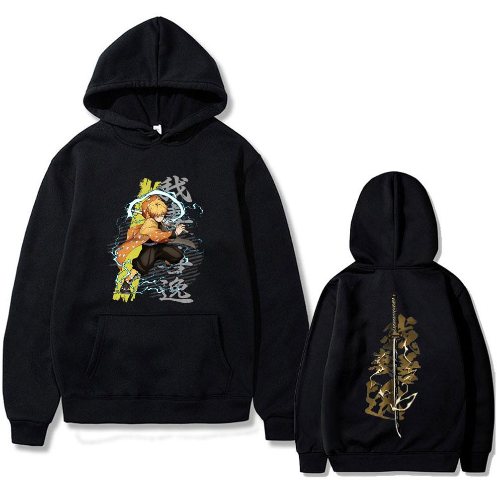 Japanese Anime Demon Slayer Zenitsu Print Hoodie Men Women Harajuku Hoodies Fall Winter Long Sleeves Fleece Hooded