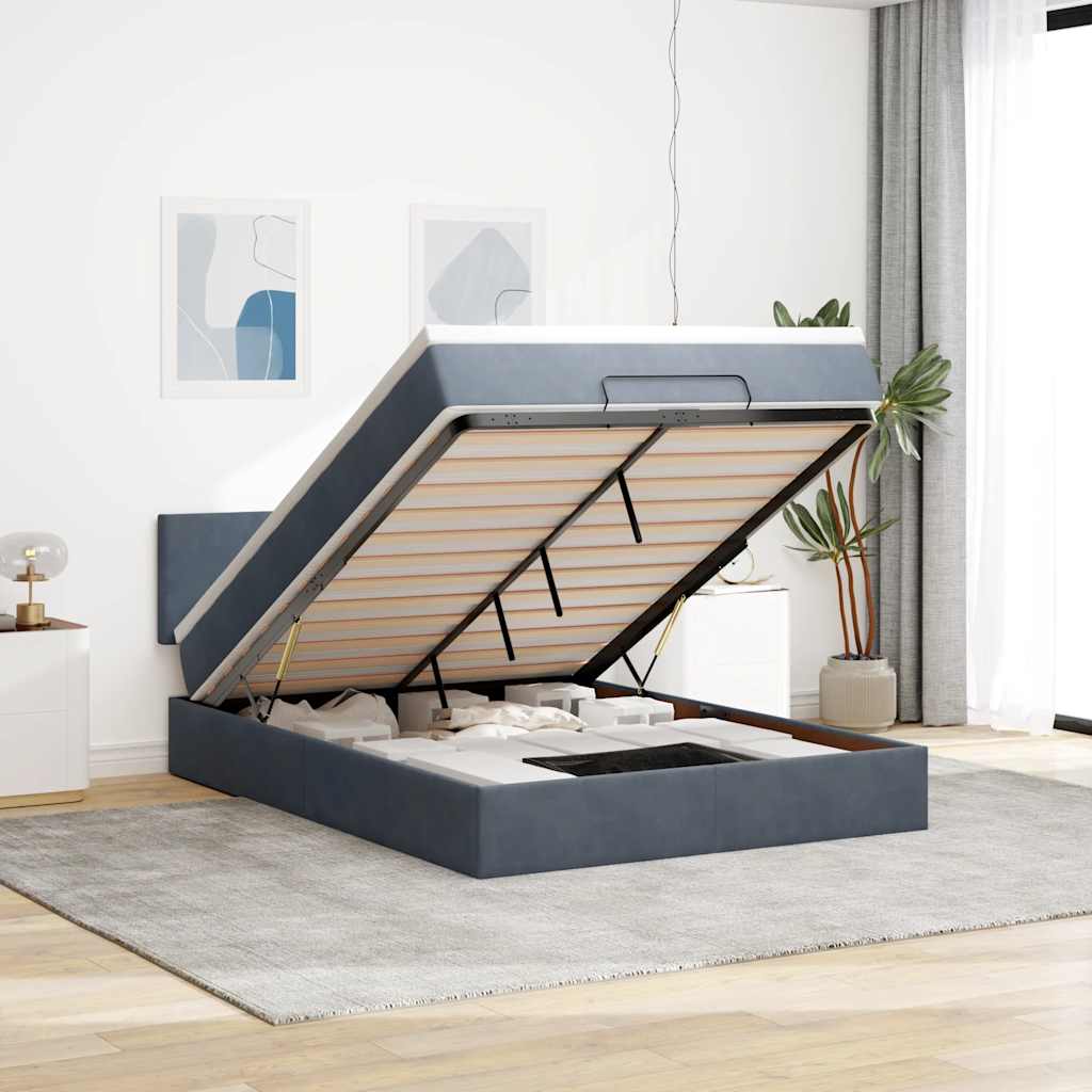 Ottoman Bed with Mattress Dark Grey 140x190 cm Velvet