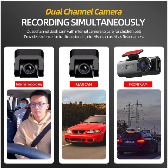 Yangood 4K Dashcam Black box Dual Channel Dual Lens Night Vision Support WIFI GPS 24H Parking Monitoring Car Video Recorder