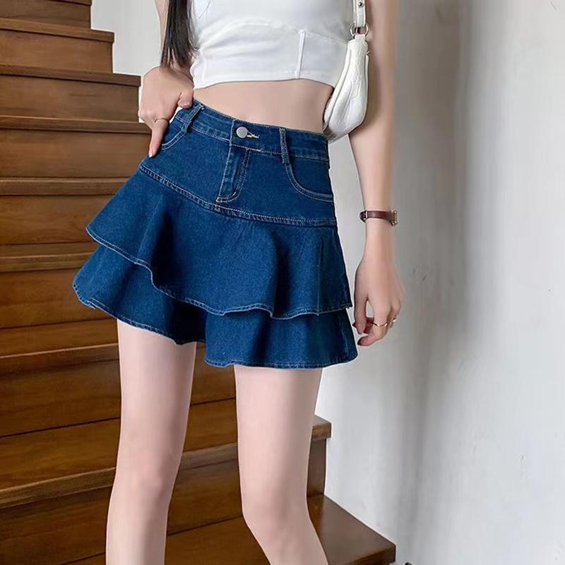 Summer Denim Ruffle Half Body Skirt Fishtail Skirt Trouser Skirt