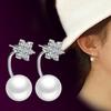 Womens Korean Fashion Elegant 925 Silver Plated Anti-allergy Zircon Crystal Lucky Snowflake Pearl Stud Earrings Female Ear Jewelry Xmas Gift