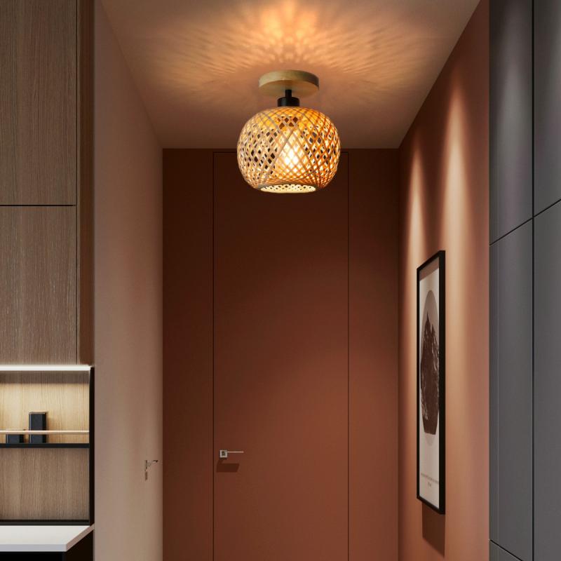 Bamboo Lampshade Ceiling Pendant Lamp Hanging Lamp Handmade Rattan Light Fixture For Restaurant Dining Room Indoor Lighting