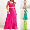 Solid Color Short Tank Top, High Waisted, Pleated Half Length Skirt Set, Spring/summer Open Navel Skirt, 2-piece Set