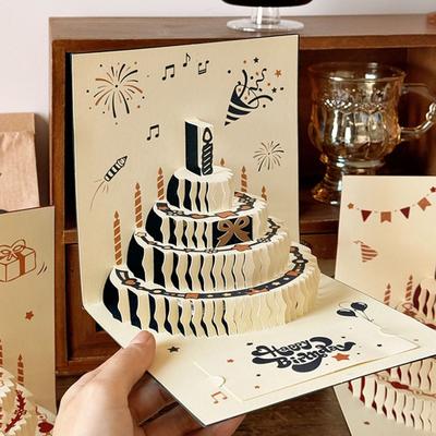 Цветная 3D Открытка на День Рождения Сюрприз Подарок Бумажное Оригами Открытка-Торт на День Рождения Поздравительная Открытка-Торт с Выдвижными Элементами Четырехъярусный Торт