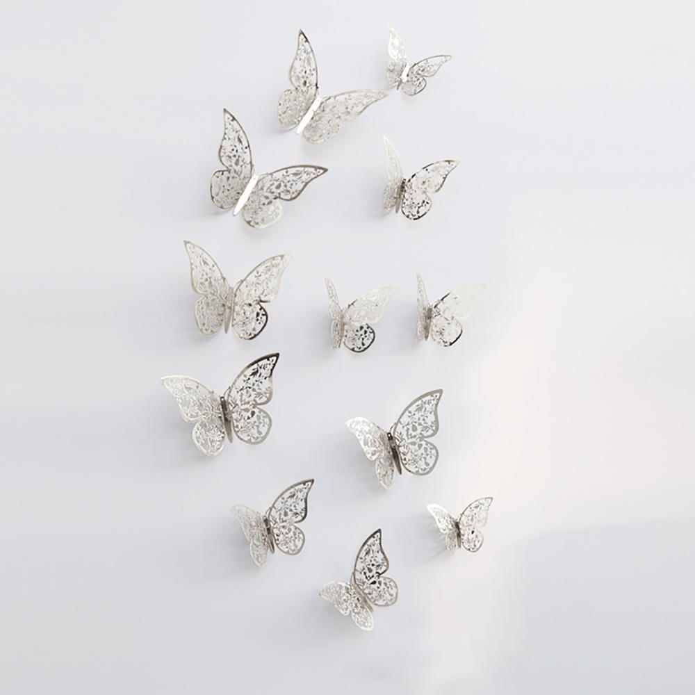 12Pcs/Pack Leaves Butterfly Stickers With 3D Three-dimensional Hollow Out Paper Wall Stickers For Wedding Birthday Party Home Room Shopwindow Decor