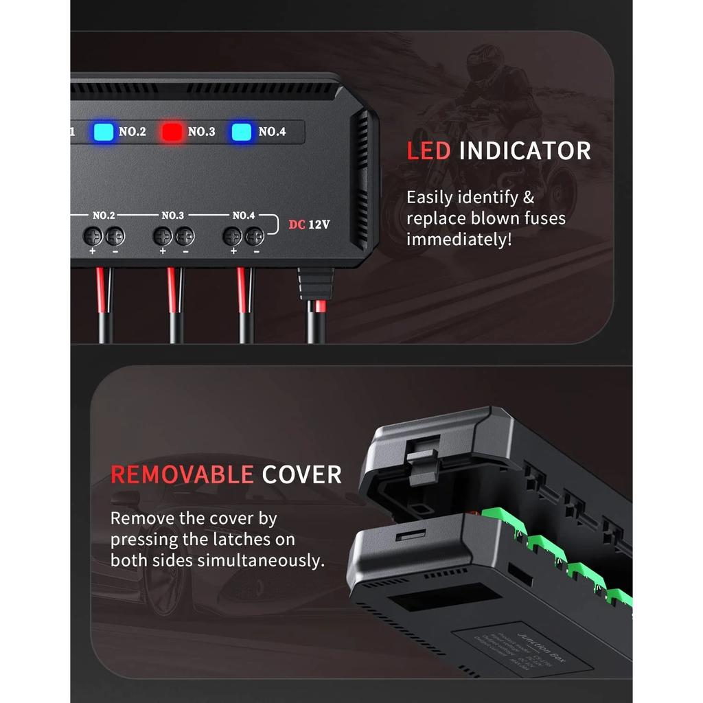 12V Fuse Box Universal 20A Automotive Moto Block Fuse LED Indicator Light Heat-resistant Fuse Hold for Car Motorcycle