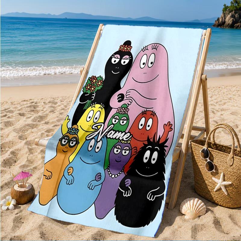 Custom Name Colorful Cartoon Barba-papa Heart In Space Adventure Microfiber Beach Towel, Lightweight for Summer Travel, Swimming Pool Fan Gift