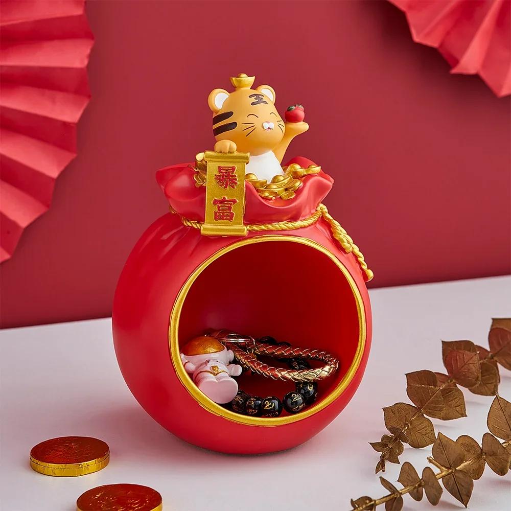 Творческий скандинавский китайский стиль Благоприятный тигр Хранилище Украшение для дома Конфетная коробка Украшение стола Подарок с символом тигра