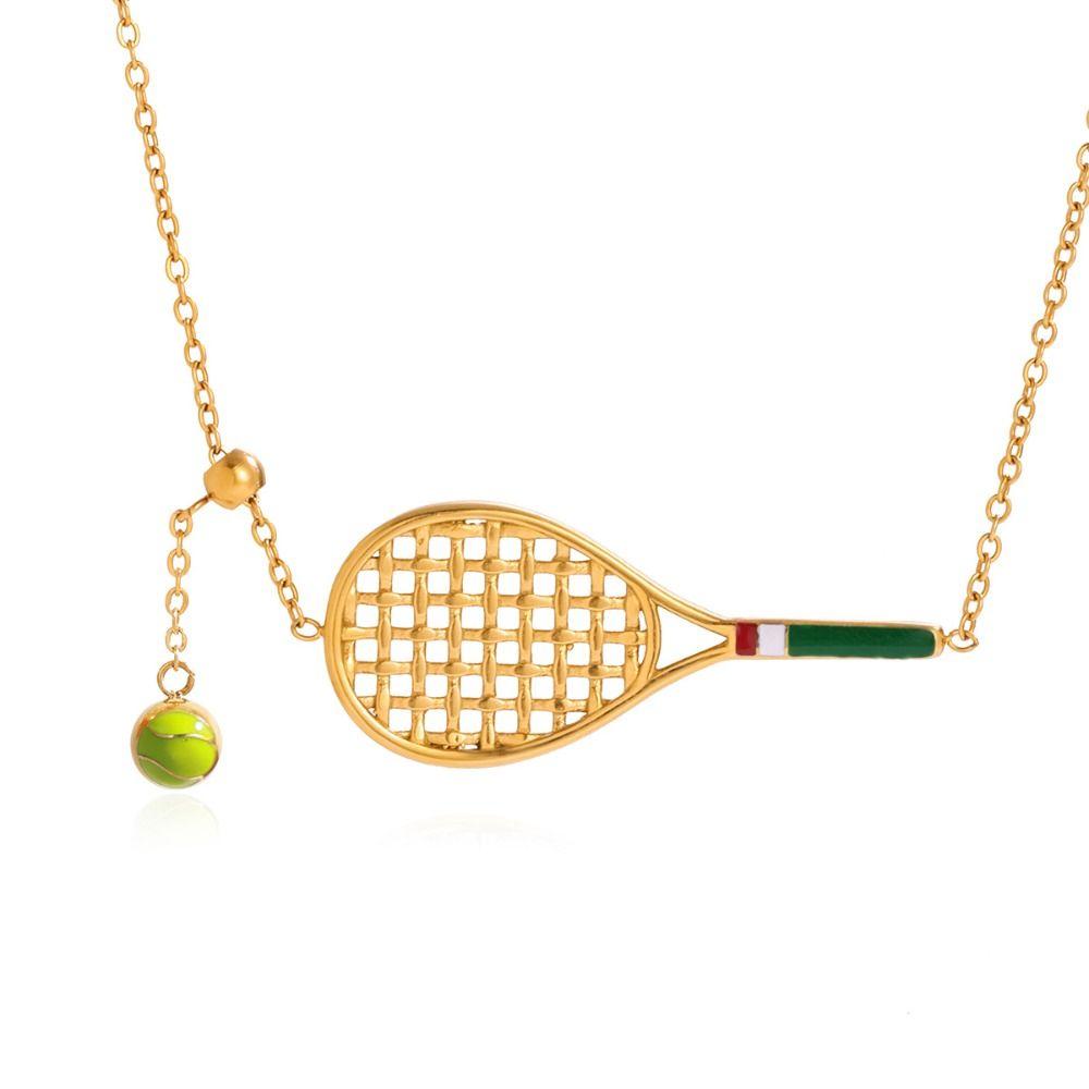 Stainless Steel Tennis Racket Bracelet Metal Chain Gold Clavicle Chain  Gifts