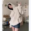 Женское худи оверсайз из хлопка с флисовой подкладкой, бело-серое: Ретро американский стиль для осени-зимы