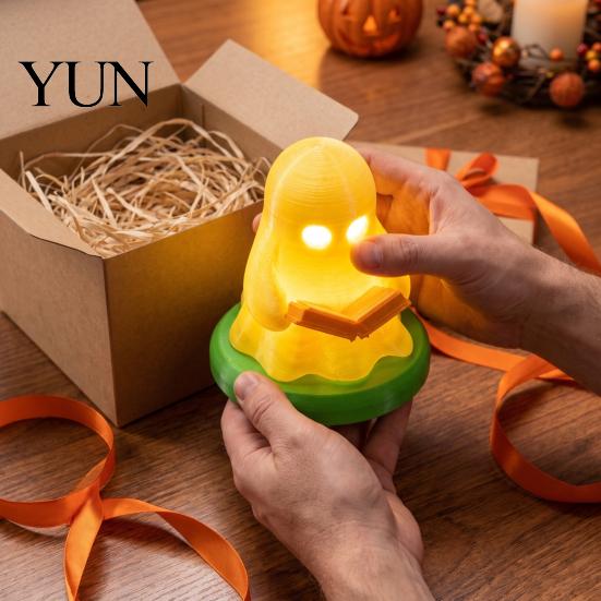 LED Tombstone Decor for Party Halloween Ghost Reading Table Lamp, 3D Printed Light Up And Decorative with Book Figurine, Spooky Night Home Desk Indoor