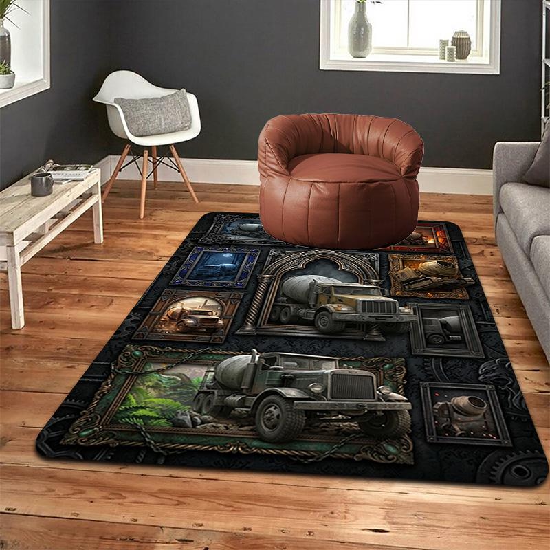 Cement Truck Gallery Pattern Rug Floor Mat for Living Room or Bedroom Soft and Comfortable Carpet a Gift for Birthday and Holiday.