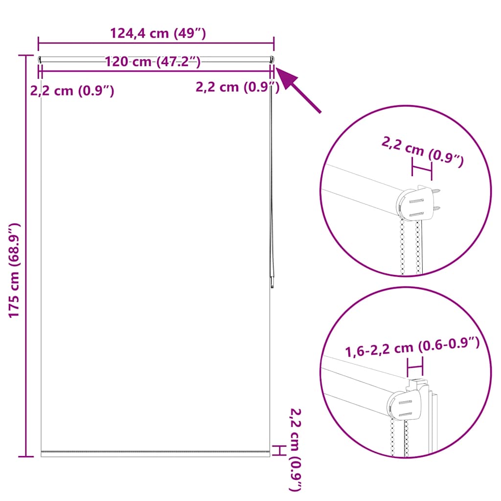 Blackout Roller Blind 124.4 x 175 cm Fabric Width 120 cm White