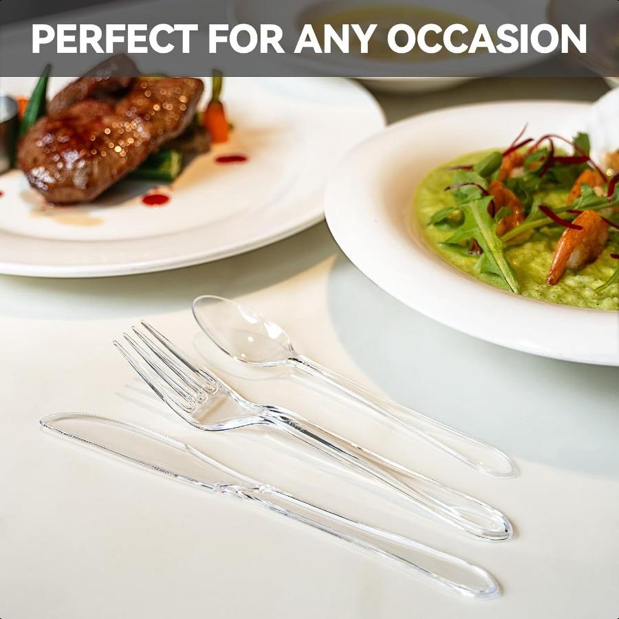 Premium Clear Plastic Knives Heavy Duty and Heat Resistant Disposable Cutlery for Parties Picnics and Everyday Use 150 Count