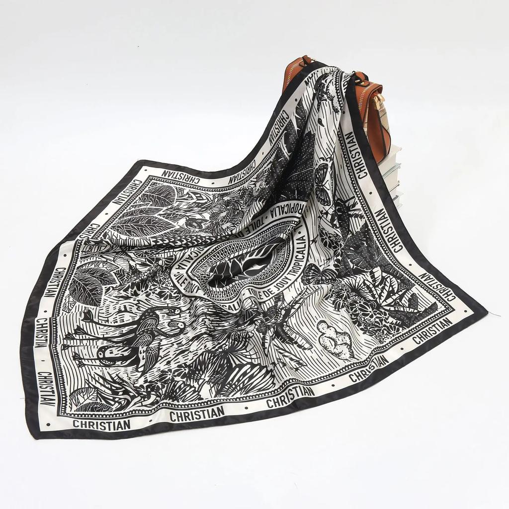 90cm Square Shawls Wraps Silk Scarves For Women Bandana Head Large Hijab Scarf Female Dot Print Headband Satin Neck Scarves
