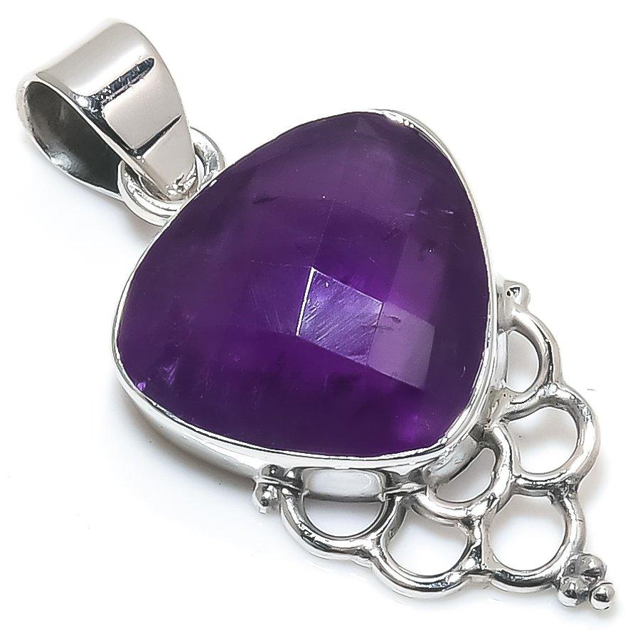 Подвеска из натурального аметиста, ручная работа, из стерлингового серебра 925 пробы, 1,50 дюйма, a5T51