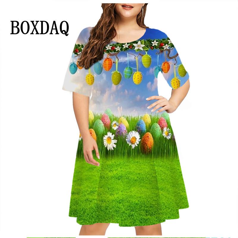 3D Cartoon Rabbit Print Dress Easter Egg Dress Women Short Sleeve Fashion Kawaii Casual Dresses Party Oversized Women Clothing