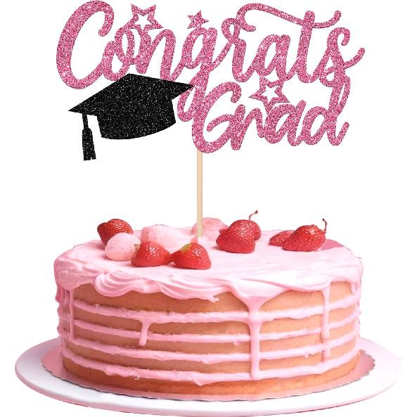 1 PCS High Heel Girl Graduation Cake Topper Black Pink Glitter Done Diploma Class of 2025 Congrats Grad Cap Cake Pick for 2025 Senior High School