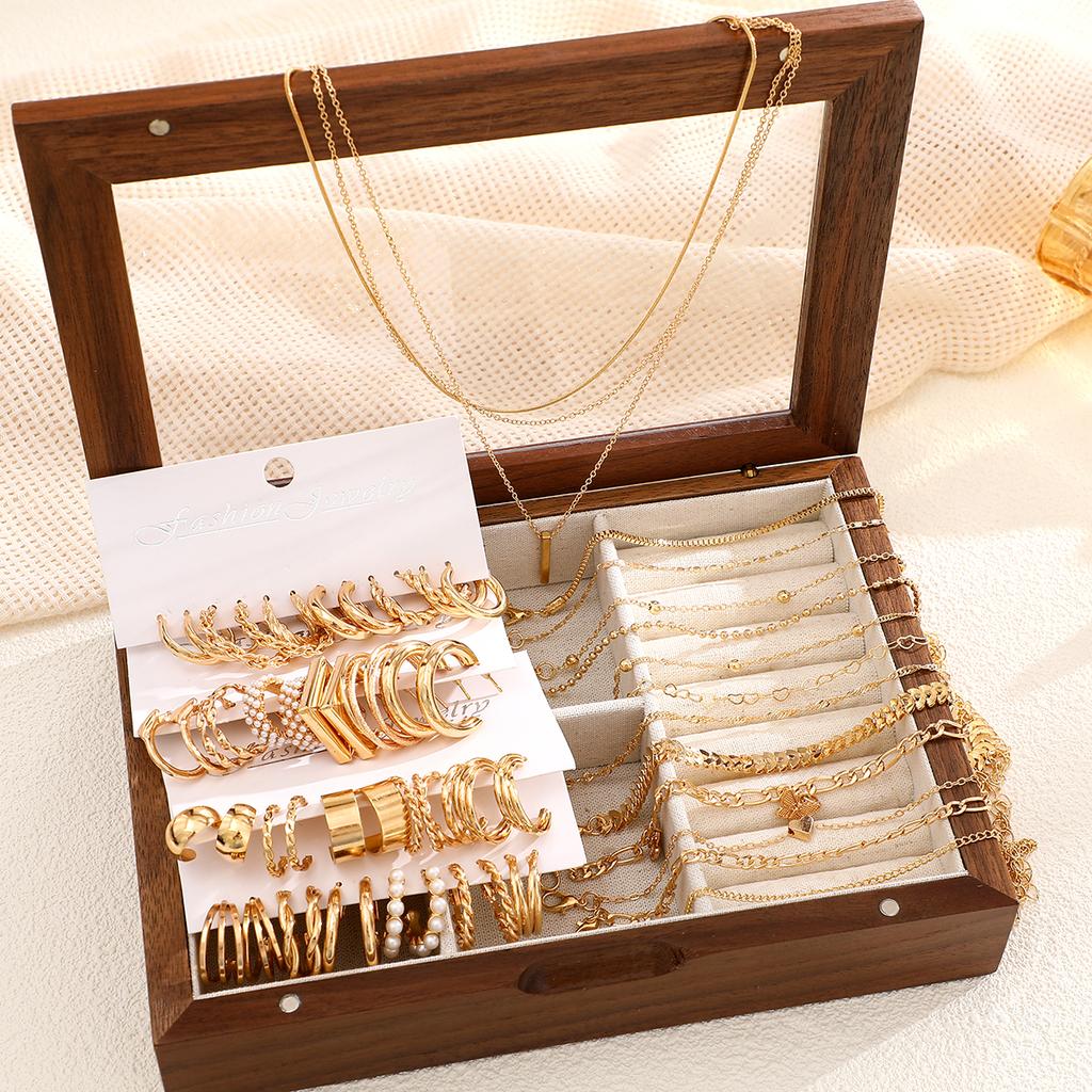 37 Boho Gold Color Jewelry Set for Women Fashion Multi-Layered Necklace Geometric Pearl Earrings Bracelet Anklet Set Gifts 2026