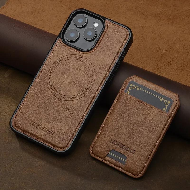 Съемный Магнитный Чехол-Книжка 2 в 1 из Кожи для iPhone17 16 15 14 13 12 11 Pro XS Max Air Plus SE с Карманчиком для Карт