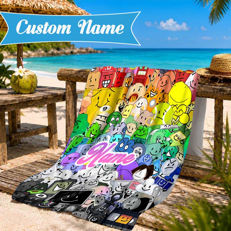 Custom Name Cartoon Dream Island Beach Towel Microfiber Beach Towel, Lightweight and Quick-Dry, for Summer Travel, Swimming Pool Gift