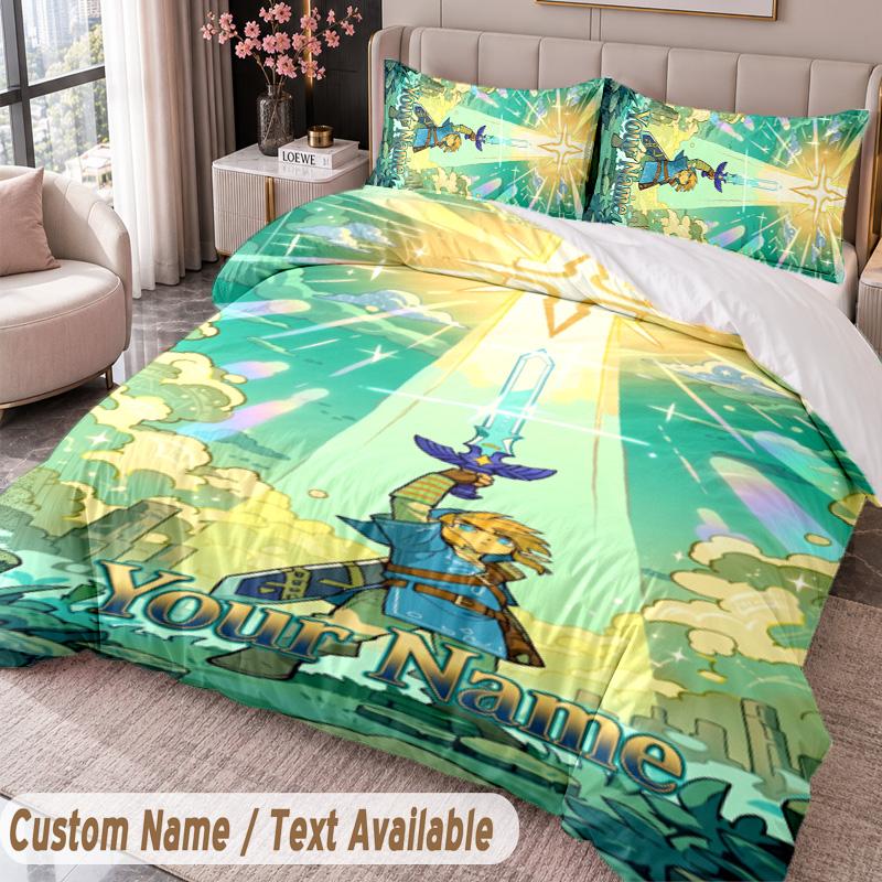 Custom Name Text 3Pcs Bedding Set Zelda Duvet Cover And Two Pillowcases