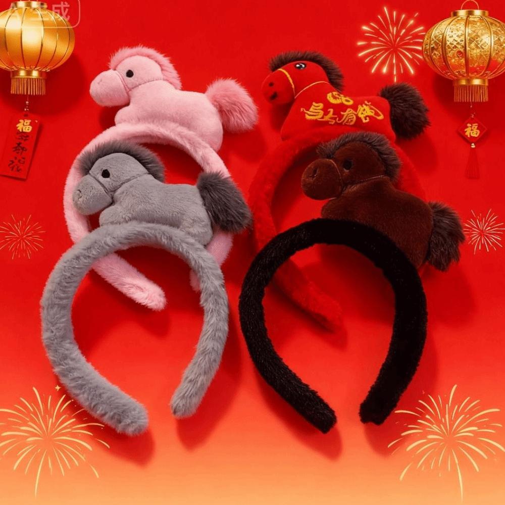 Mascot Horse Hairband Horse Doll Plush Horse Headband Cute New Year Headband  Party Decoration