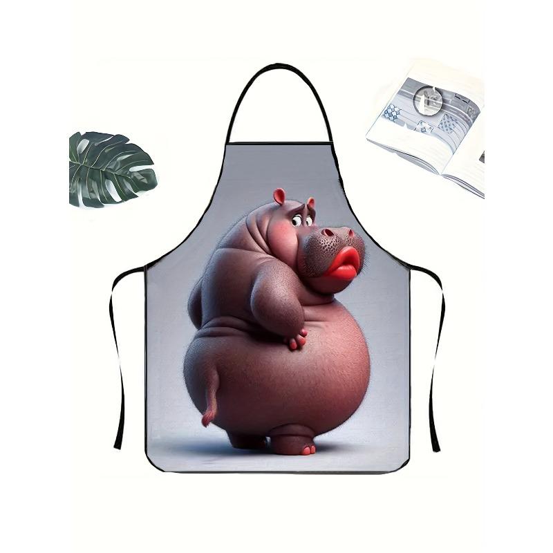 1pc of a Hippo-Themed Apron Featuring an Adorable Hippo Face And a Hippo Shape. It Has a Loose Fit Suitable for Anyone, with a B
